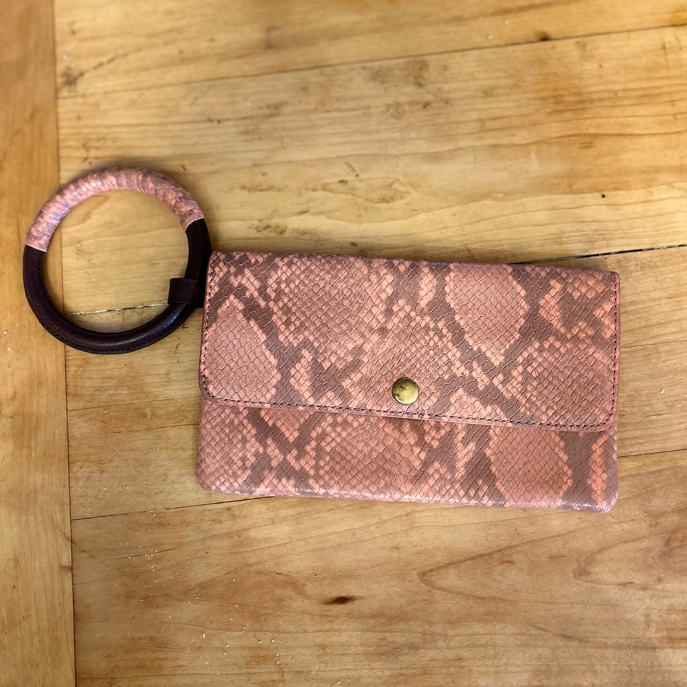 Fossil brand Pink Snake Print Clutch with Handle